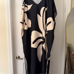 Black and Cream Floral Kaftan Dress